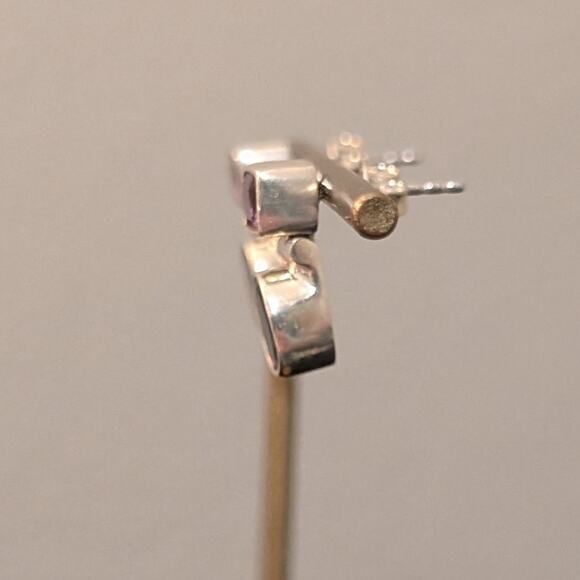 Vtg 1990s 925 Sterling Hinged Amethyst & Iolite Gemstone Drop Post Earrings - Picture 2 of 5